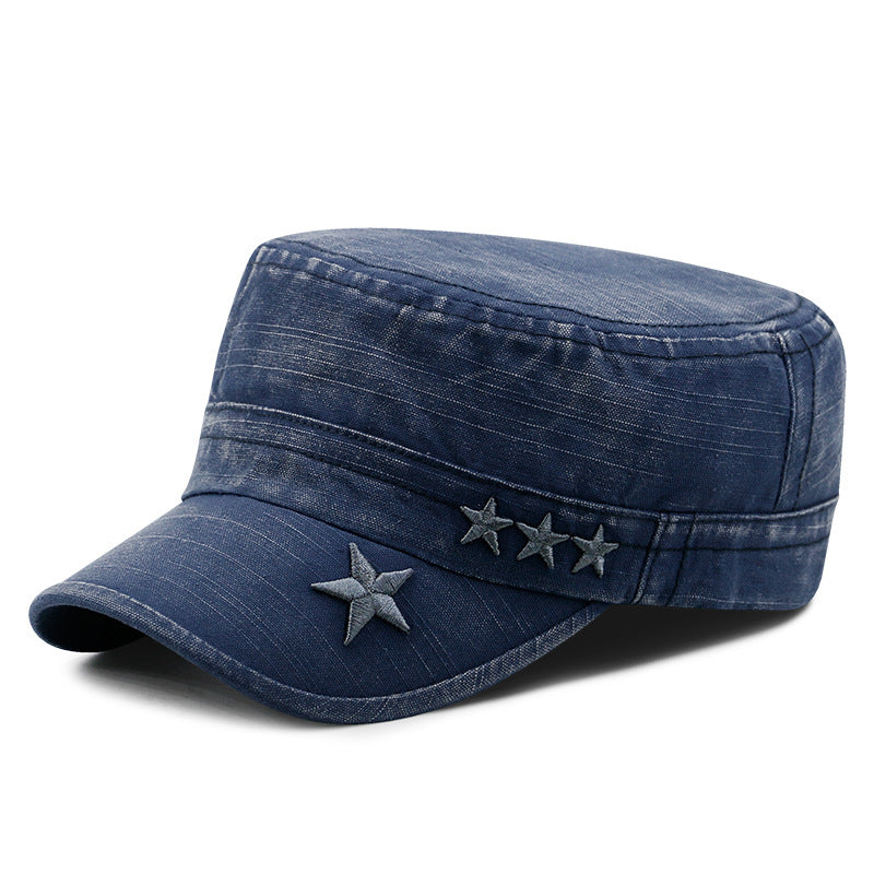 Hat Men's Korean Style Washed Distressed Denim Breathable Military Cap Outdoor Sunshade Flat Cap Women's Casual Cap