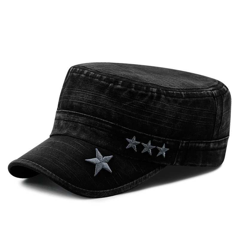 Hat Men's Korean Style Washed Distressed Denim Breathable Military Cap Outdoor Sunshade Flat Cap Women's Casual Cap