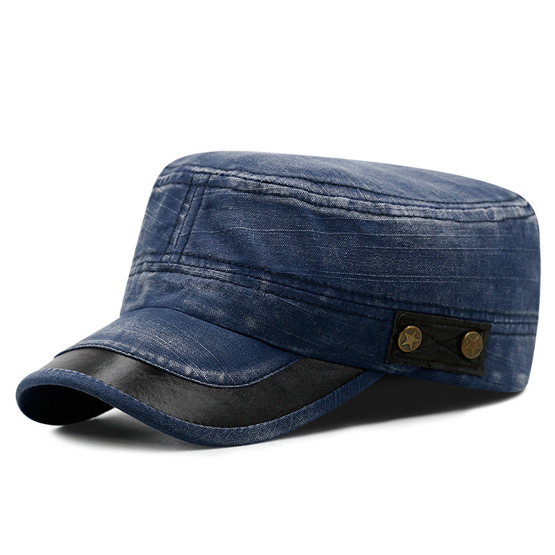 Hat Men's Korean Style Washed Distressed Denim Breathable Military Cap Outdoor Sunshade Flat Cap Women's Casual Cap
