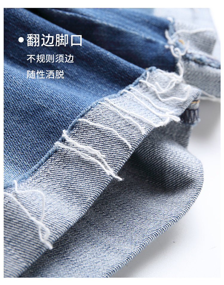 Summer Korean-style Curl Edge High Waist Loose Straight Denim Shorts Women's 1036