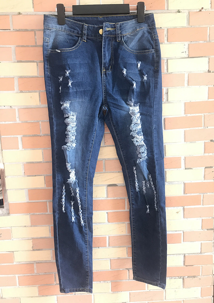 European and American Wish Aliexpress Amazon Ebay Ripped Denim Pencil Pants Women's Export Export Pants Special Promotion