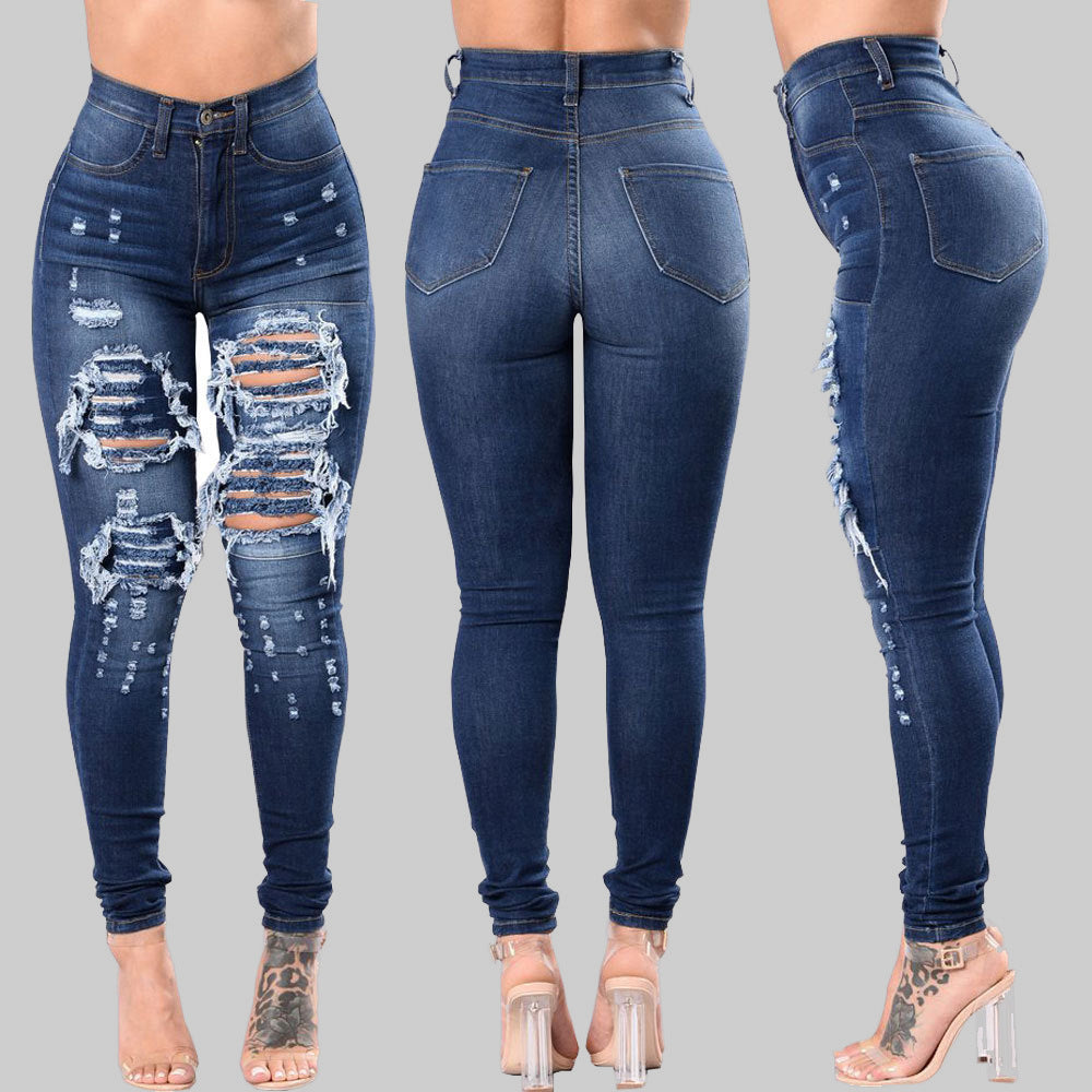 European and American Wish Aliexpress Amazon Ebay Ripped Denim Pencil Pants Women's Export Export Pants Special Promotion