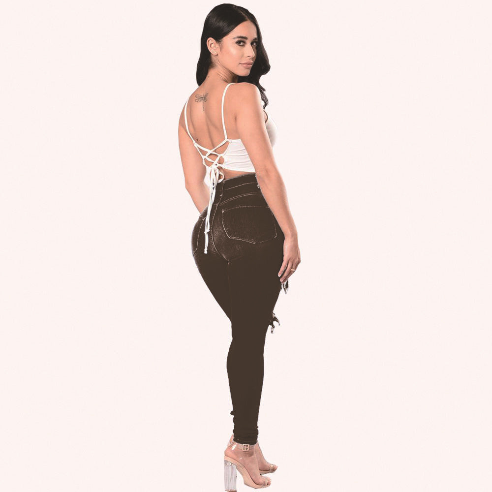 European and American Wish Aliexpress Amazon Ebay Ripped Denim Pencil Pants Women's Export Export Pants Special Promotion
