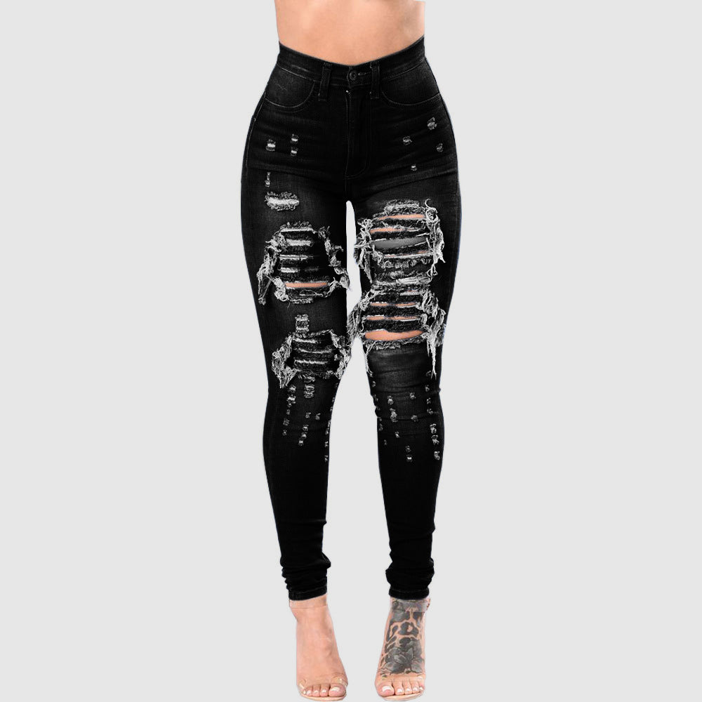 European and American Wish Aliexpress Amazon Ebay Ripped Denim Pencil Pants Women's Export Export Pants Special Promotion