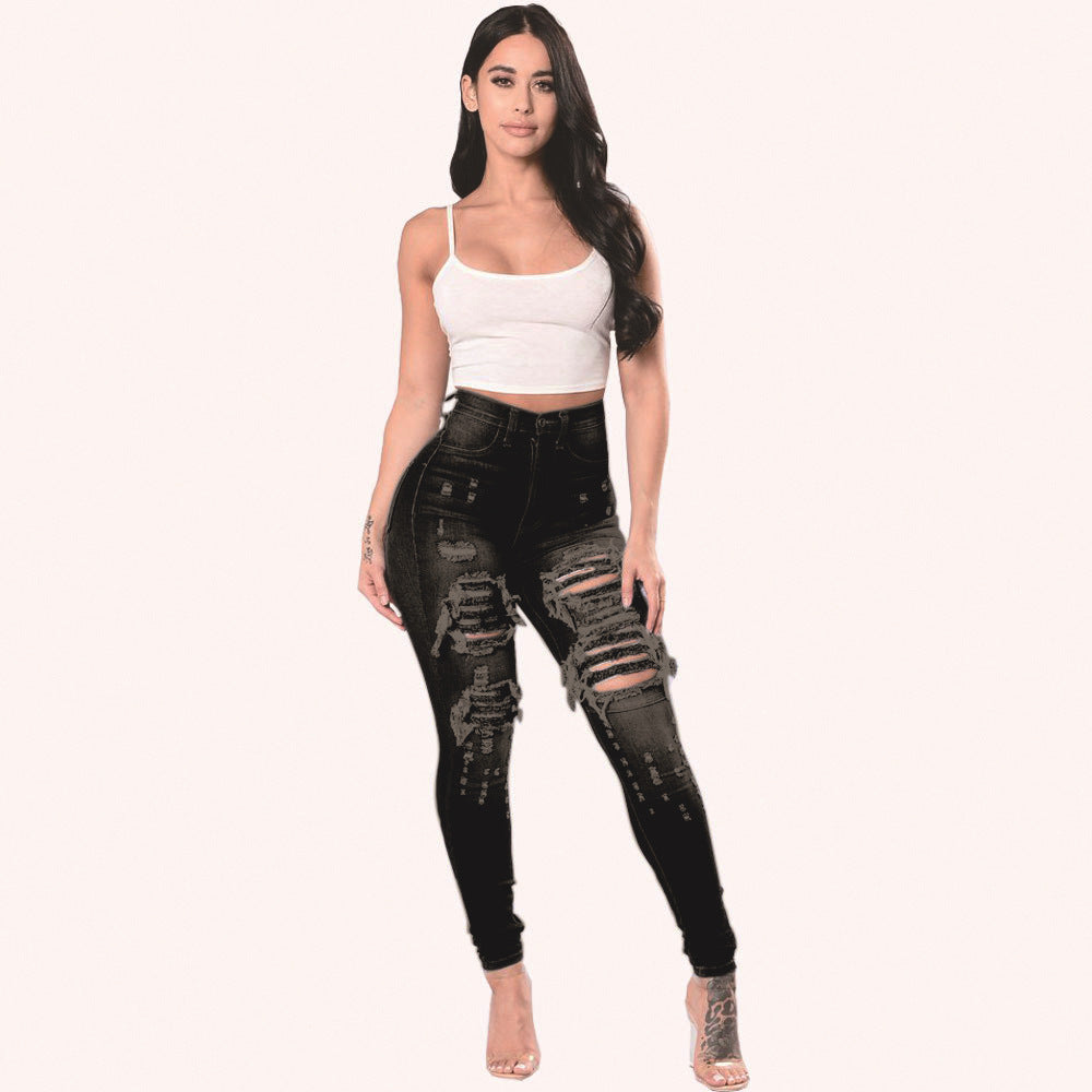 European and American Wish Aliexpress Amazon Ebay Ripped Denim Pencil Pants Women's Export Export Pants Special Promotion