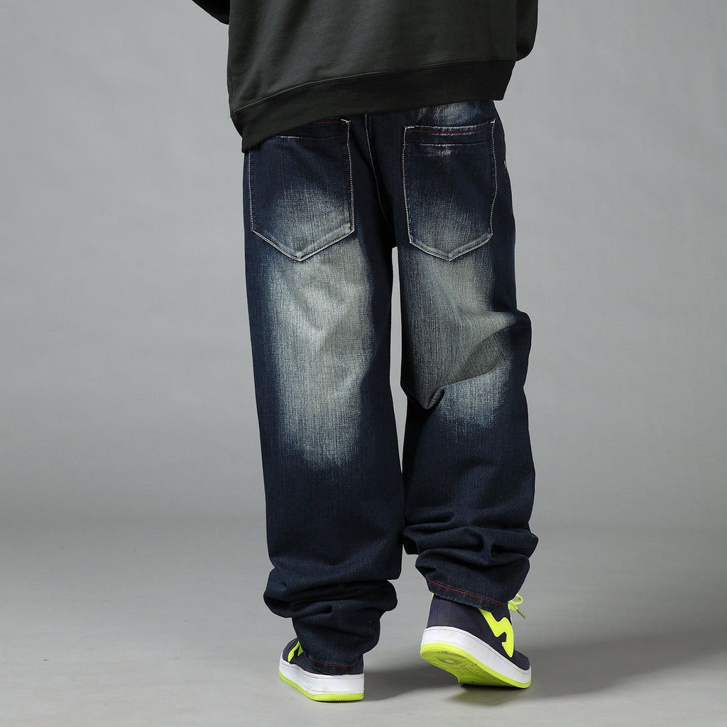 Deep Color Hip-hop Skateboard Pants Spring and Autumn New Arrival Washed Denim Pants Men's plus size Fat Man Loose Long Pants