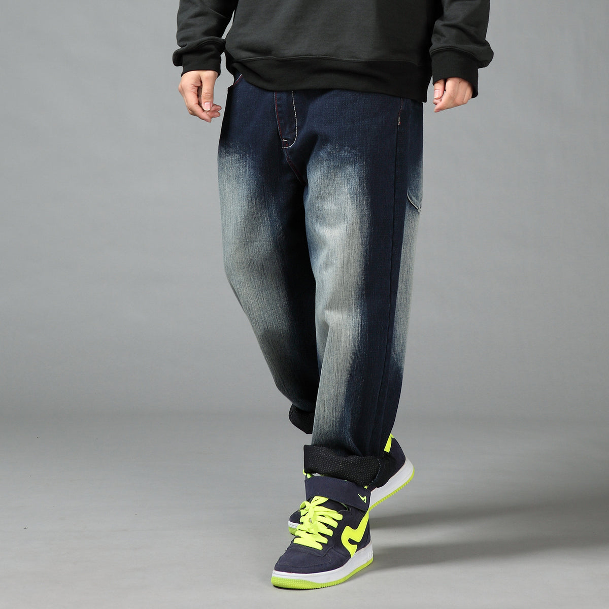 Deep Color Hip-hop Skateboard Pants Spring and Autumn New Arrival Washed Denim Pants Men's plus size Fat Man Loose Long Pants