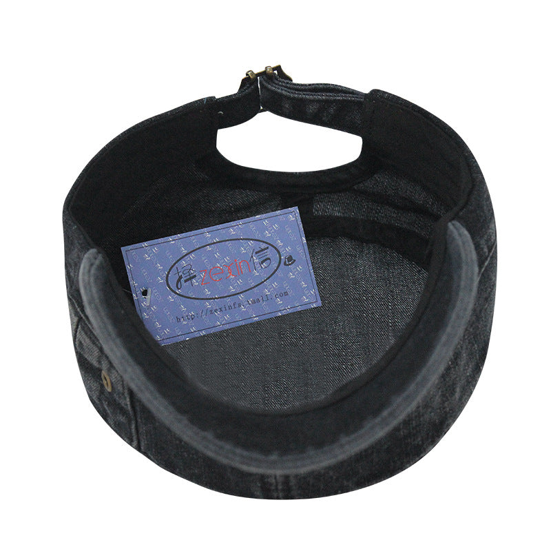 Hat Men's Korean Style Washed Distressed Denim Breathable Military Cap Outdoor Sunshade Flat Cap Women's Casual Cap