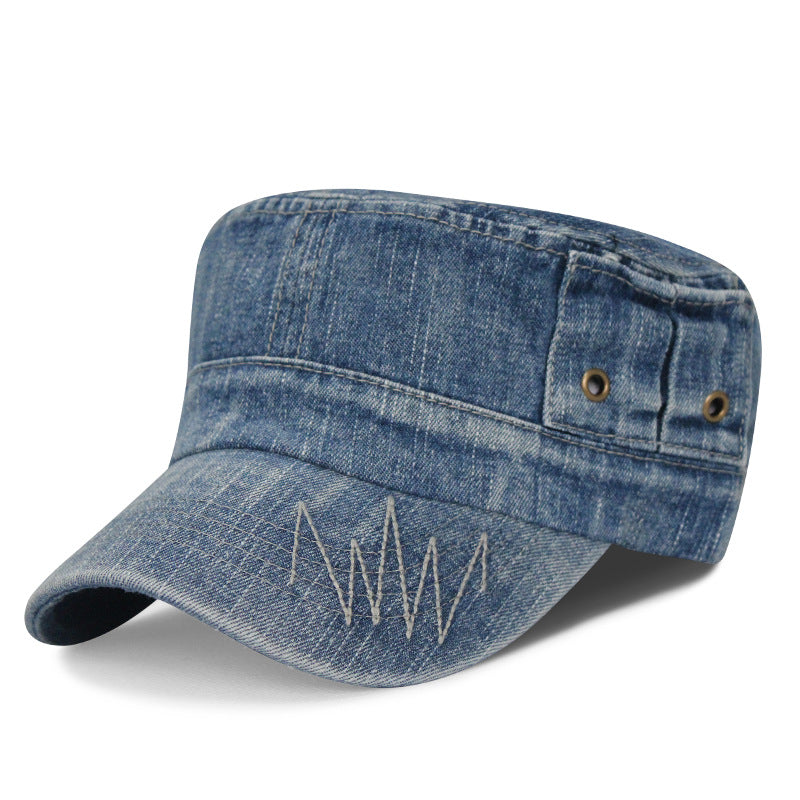 Hat Men's Korean Style Washed Distressed Denim Breathable Military Cap Outdoor Sunshade Flat Cap Women's Casual Cap
