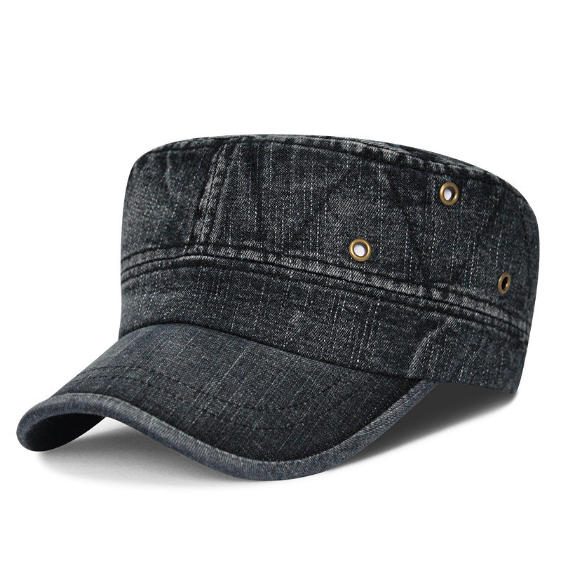 Hat Men's Korean Style Washed Distressed Denim Breathable Military Cap Outdoor Sunshade Flat Cap Women's Casual Cap