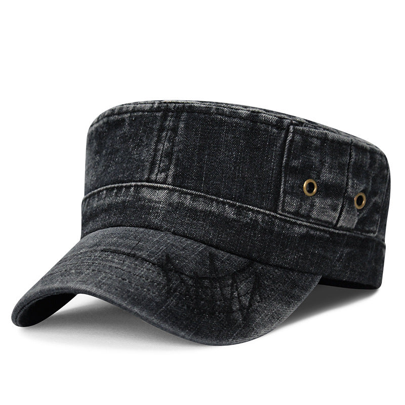 Hat Men's Korean Style Washed Distressed Denim Breathable Military Cap Outdoor Sunshade Flat Cap Women's Casual Cap