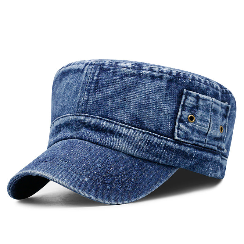 Hat Men's Korean Style Washed Distressed Denim Breathable Military Cap Outdoor Sunshade Flat Cap Women's Casual Cap