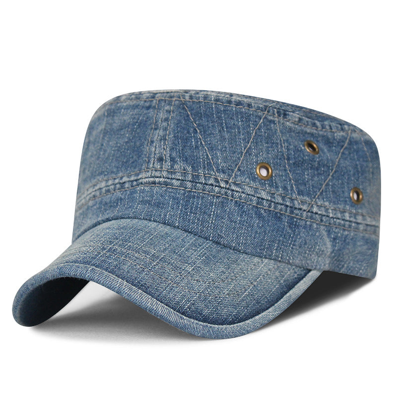 Hat Men's Korean Style Washed Distressed Denim Breathable Military Cap Outdoor Sunshade Flat Cap Women's Casual Cap