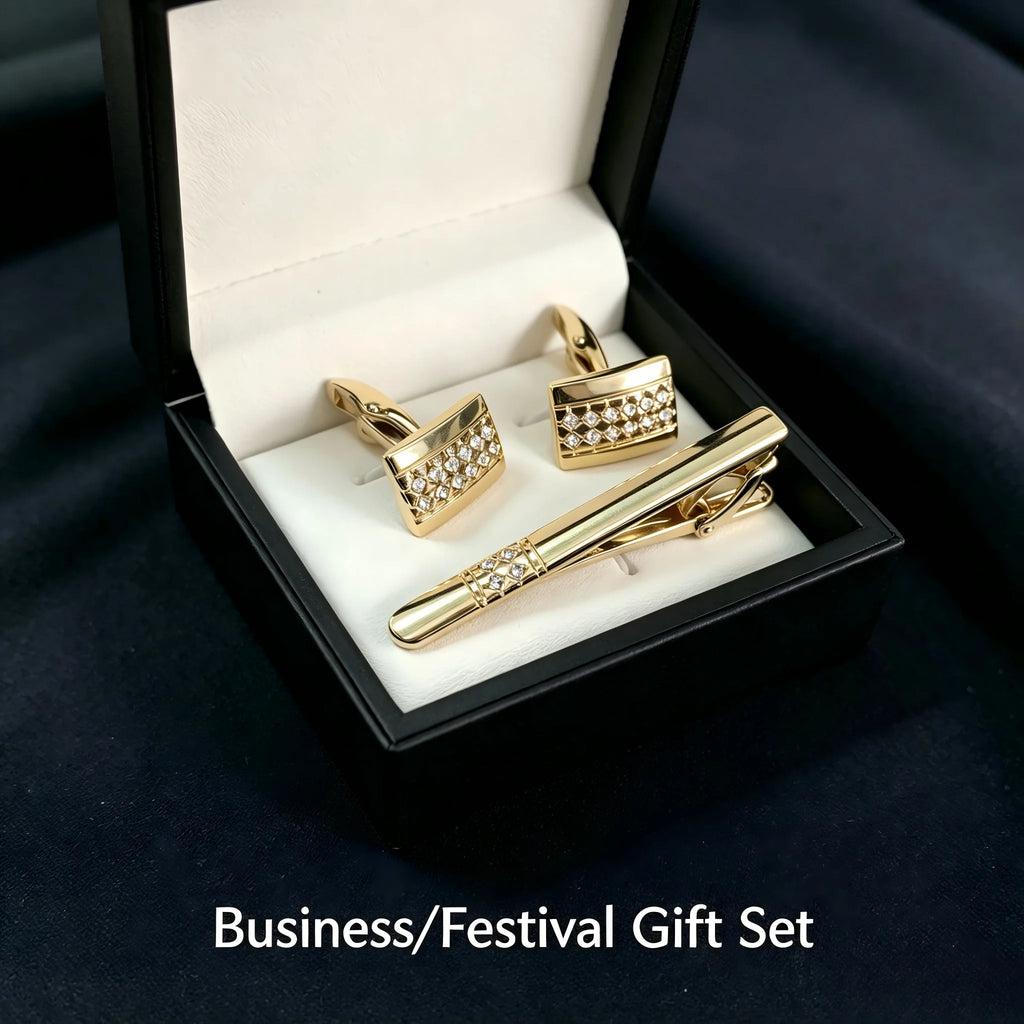 Cuff and Tie Clip Set – Silver Cufflinks for Men with Matching Tie Bar, Gift Boxed, for Business Meeting,Daily Casual,or Wedding