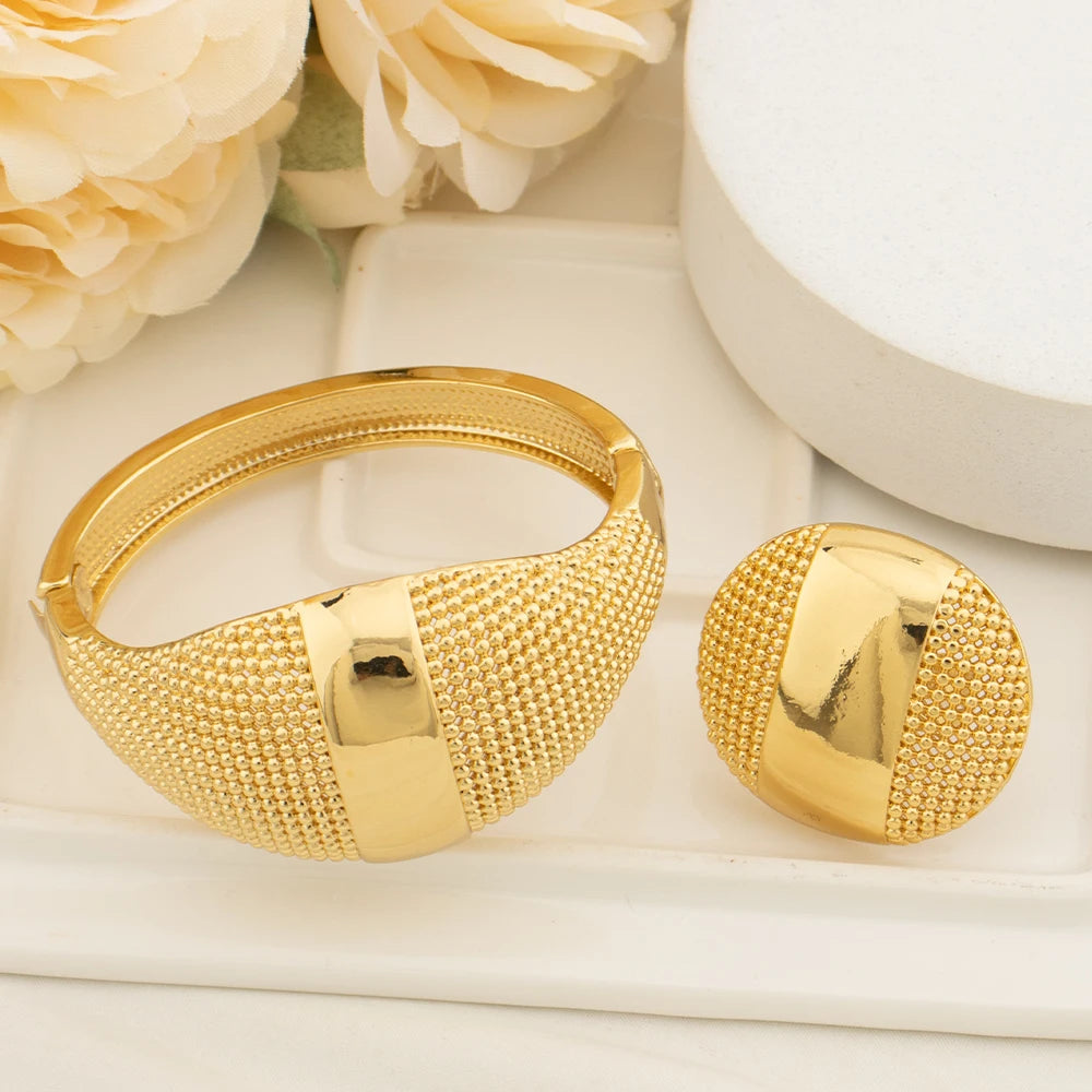 Luxury Designer Bracelet Bangles with Ring For Women Dubai Woman Gold Color Cuff Bracelet Female Bridal Wedding