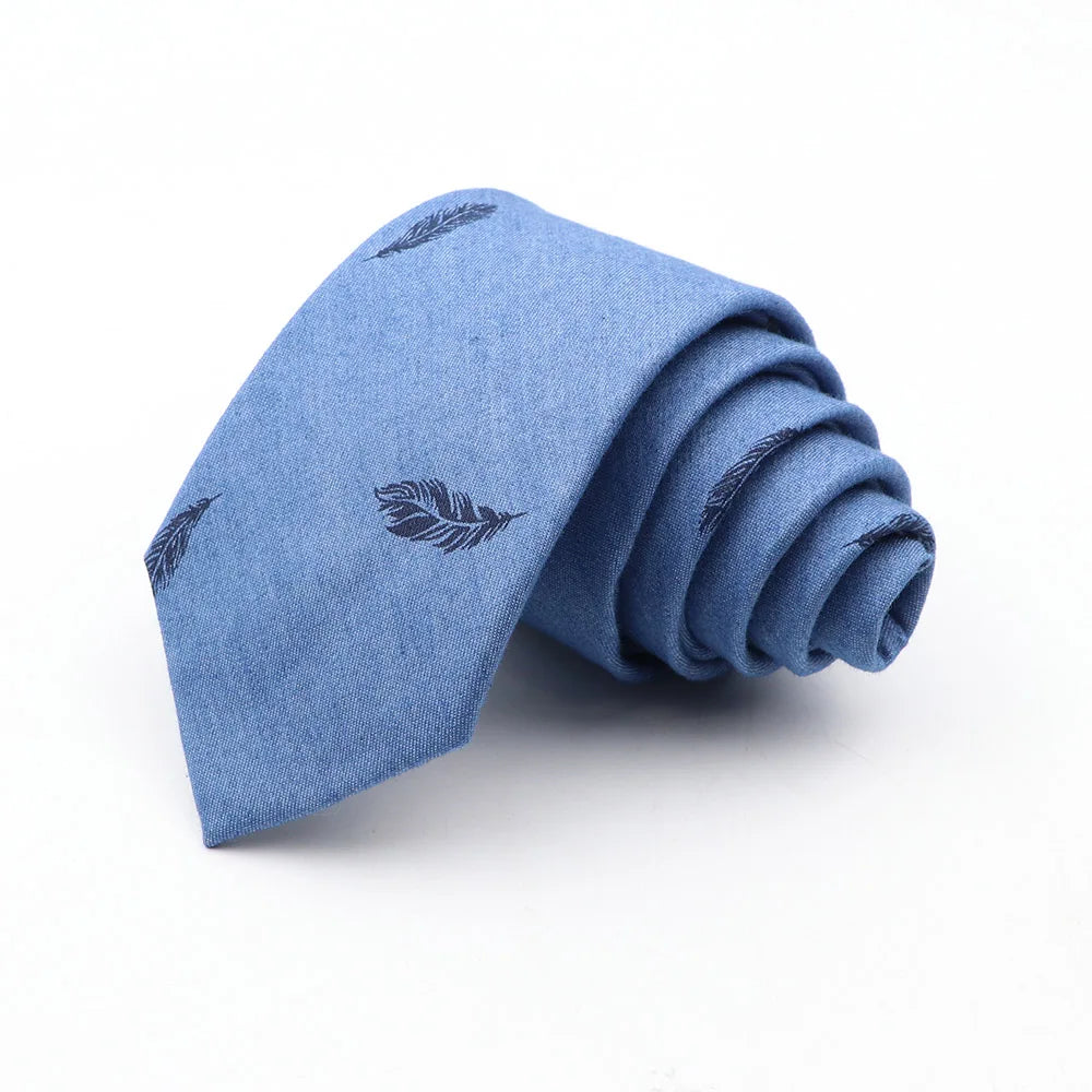 New Ties For Men Skinny Denim Blue Floral Leaf Print Neck Tie For Wedding Business Casual Neckties Suits Slim Neck Ties Gravatas