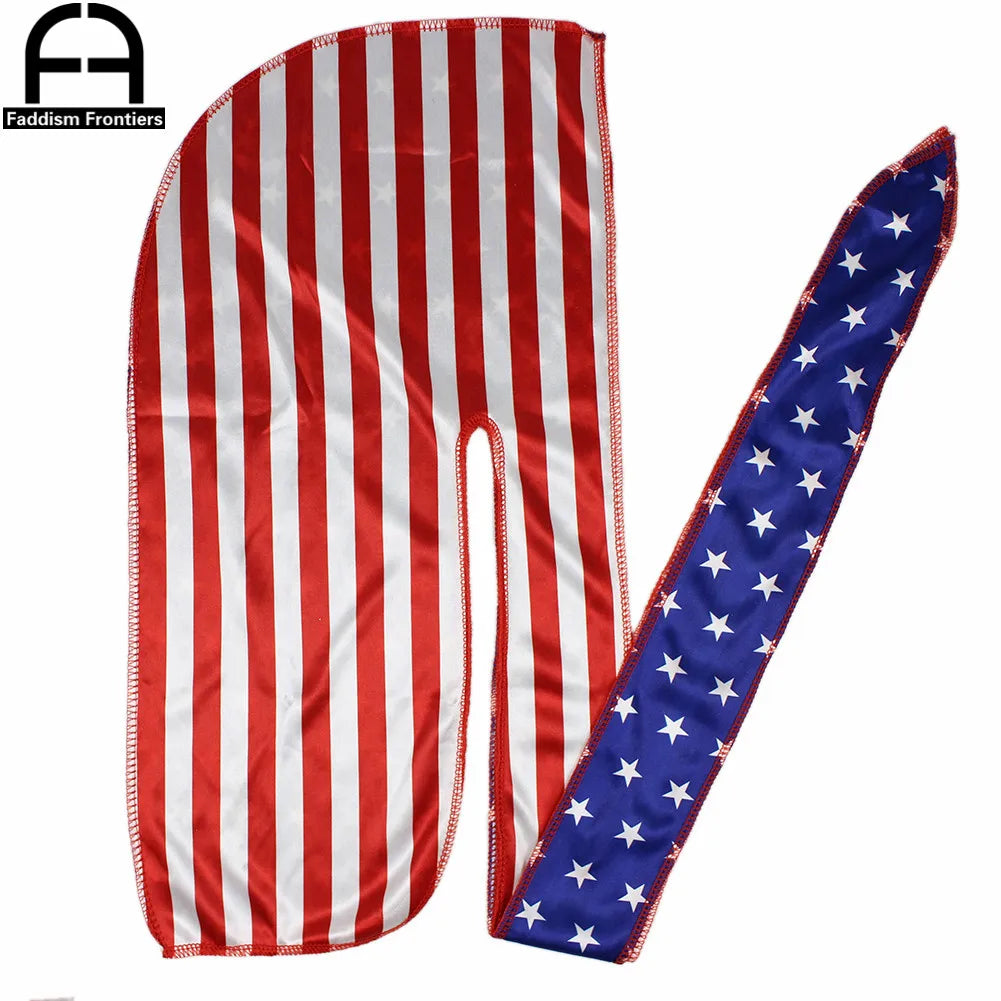 Patchwork Flag Men Silk Durag Headwrap Bandanas For Men Stars Printing Silky Durag Wave Cap Durag