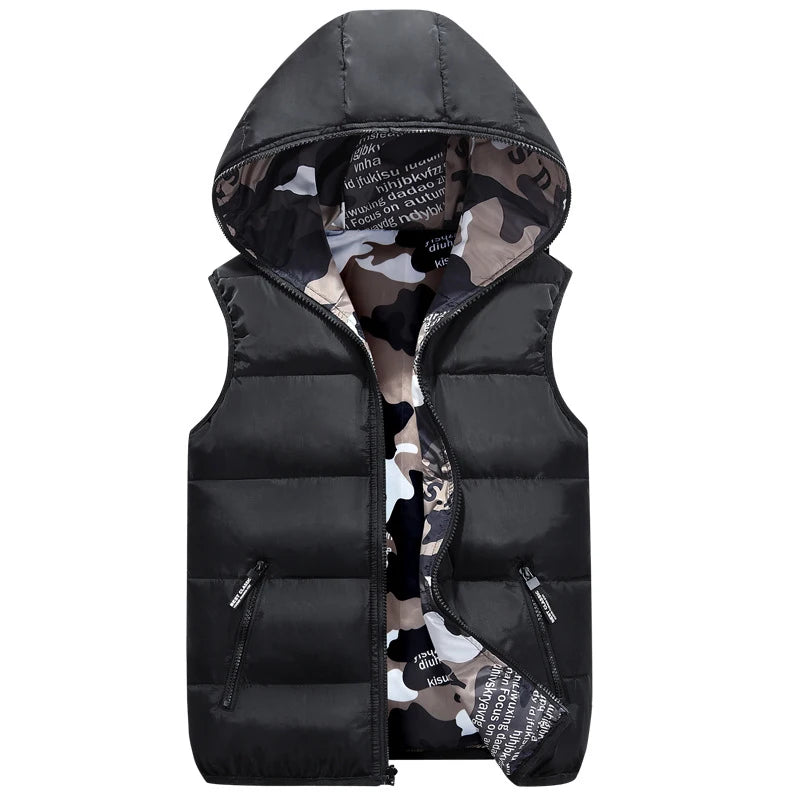 DIMUSI Winter Men's Vests Sleeveless Jackets Male Double-Wear Cotton Padded Vest Coats Men Thick Warm Waistcoats Hooded Clothing