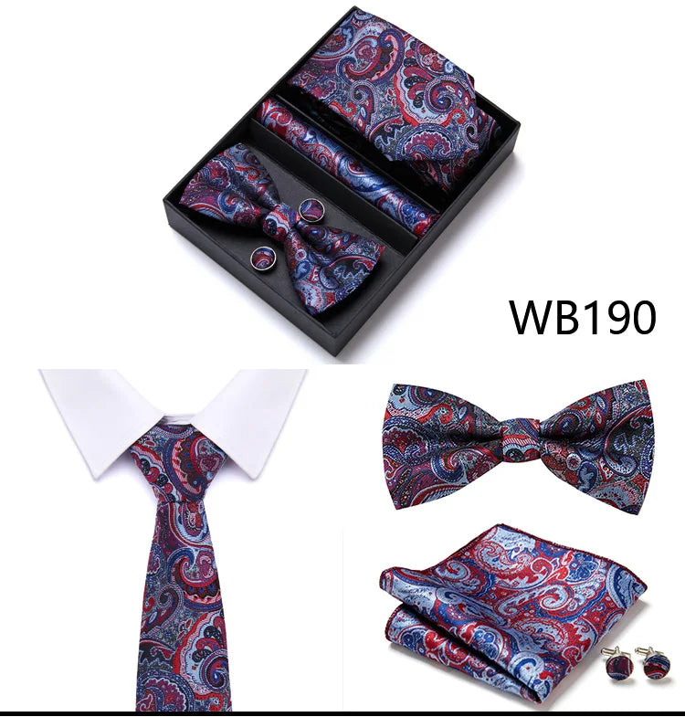 Tie For Men Formal Dress Tuxedo NeckTie Handkerchief Bow Tie Set PlaisyParty Groom Wedding Butterfly Bowtie In Box