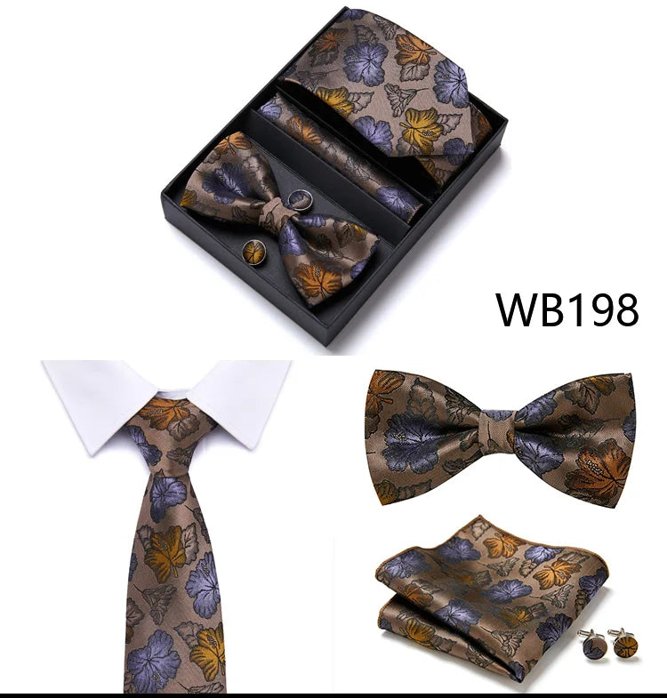Tie For Men Formal Dress Tuxedo NeckTie Handkerchief Bow Tie Set PlaisyParty Groom Wedding Butterfly Bowtie In Box