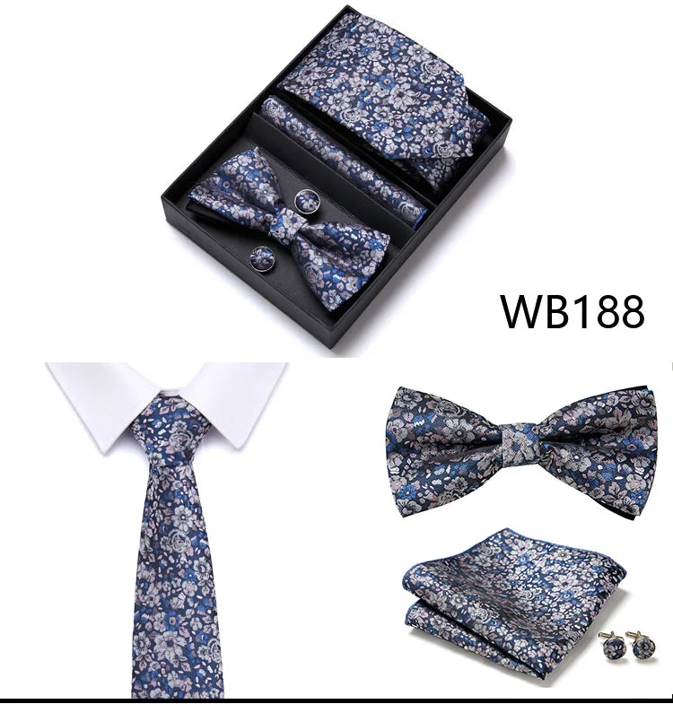 Tie For Men Formal Dress Tuxedo NeckTie Handkerchief Bow Tie Set PlaisyParty Groom Wedding Butterfly Bowtie In Box