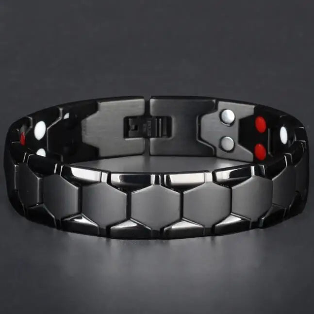 18MM Wide 4 In 1 Magnetic Therapy Bracelet For Man Pain Relief Indian Male Jewelry Gold Color Stainless Steel Men's Bracelets