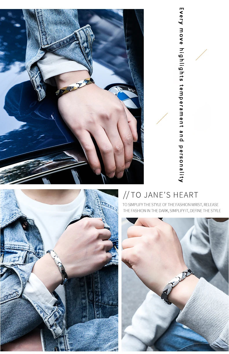 Men Fashion Bracelets High Polished Tungsten Male Jewelry Personalized with Healing Magnet Customized