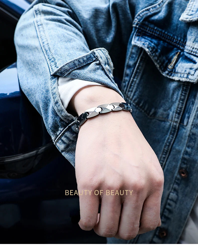 Men Fashion Bracelets High Polished Tungsten Male Jewelry Personalized with Healing Magnet Customized