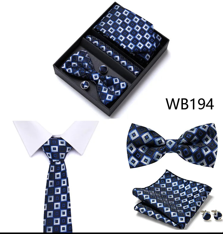Tie For Men Formal Dress Tuxedo NeckTie Handkerchief Bow Tie Set PlaisyParty Groom Wedding Butterfly Bowtie In Box