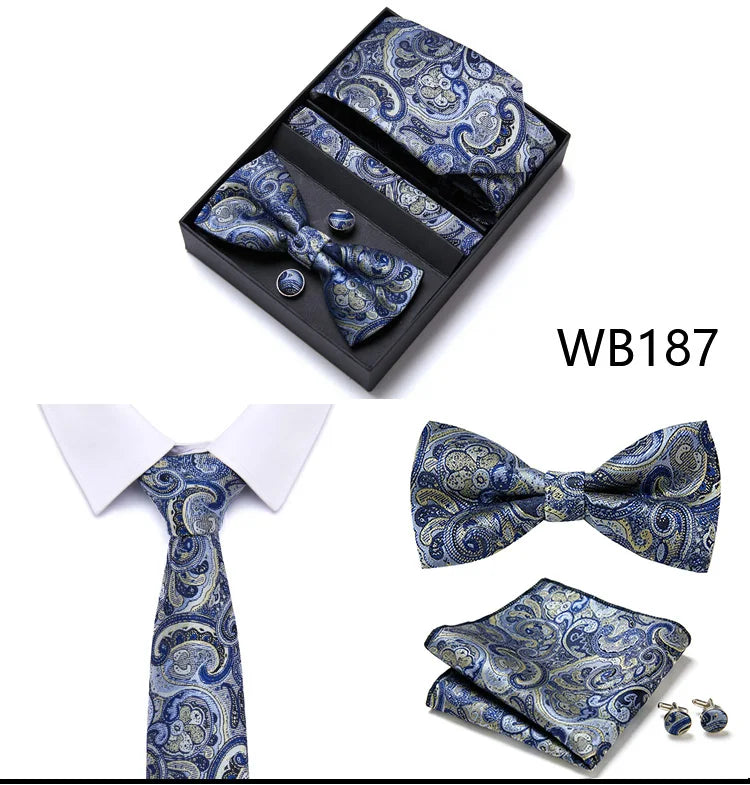 Tie For Men Formal Dress Tuxedo NeckTie Handkerchief Bow Tie Set PlaisyParty Groom Wedding Butterfly Bowtie In Box