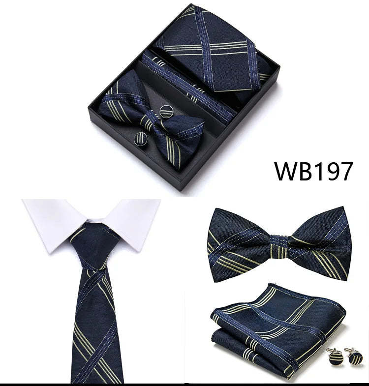 Tie For Men Formal Dress Tuxedo NeckTie Handkerchief Bow Tie Set PlaisyParty Groom Wedding Butterfly Bowtie In Box