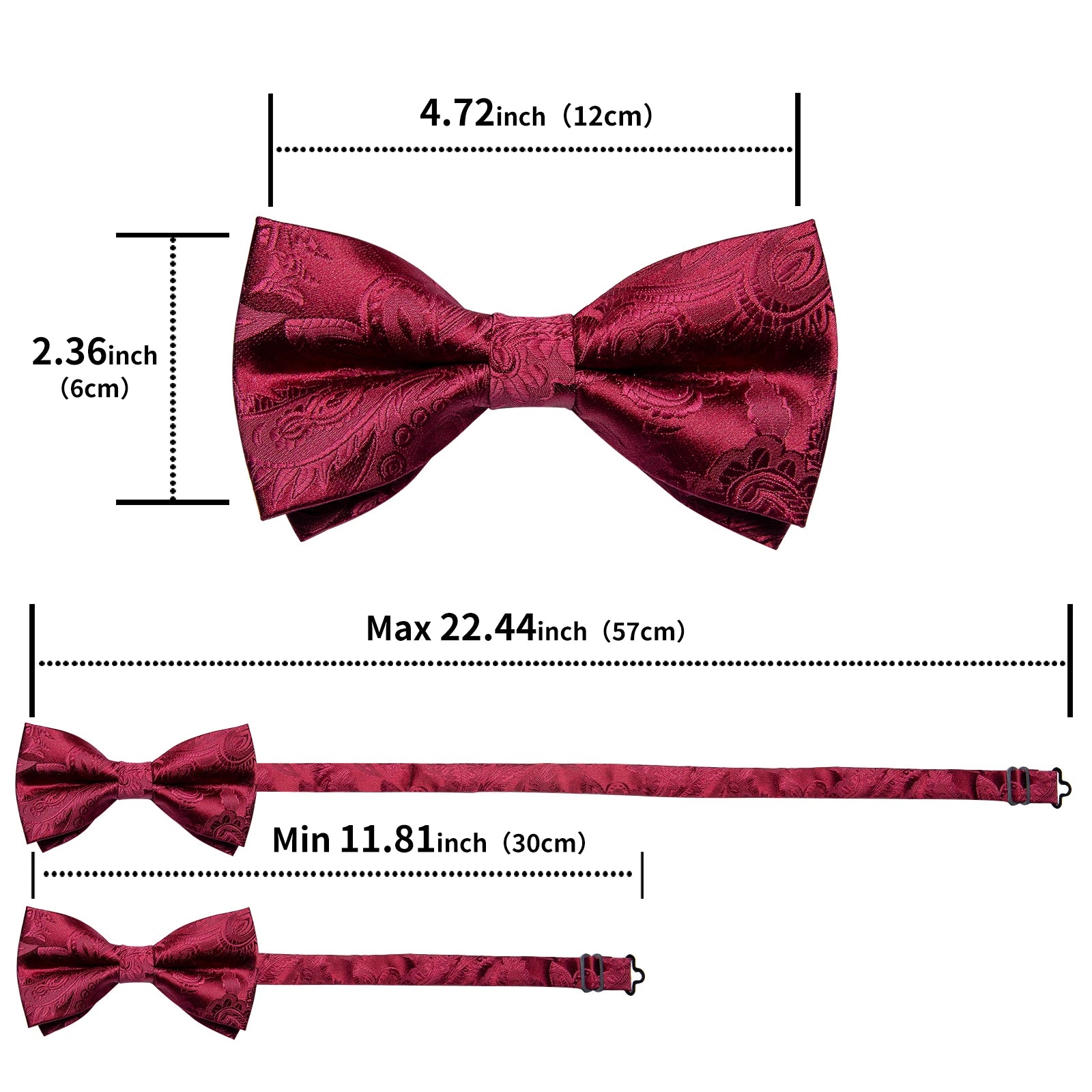 Wedding Bow Tie for Men Classic Red Pre-tied Bowtie Cufflinks Corsage Set for Party Butterfly Knot Gift Man Accessories