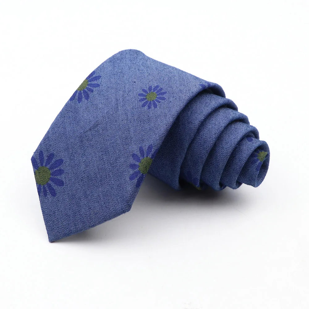 New Ties For Men Skinny Denim Blue Floral Leaf Print Neck Tie For Wedding Business Casual Neckties Suits Slim Neck Ties Gravatas