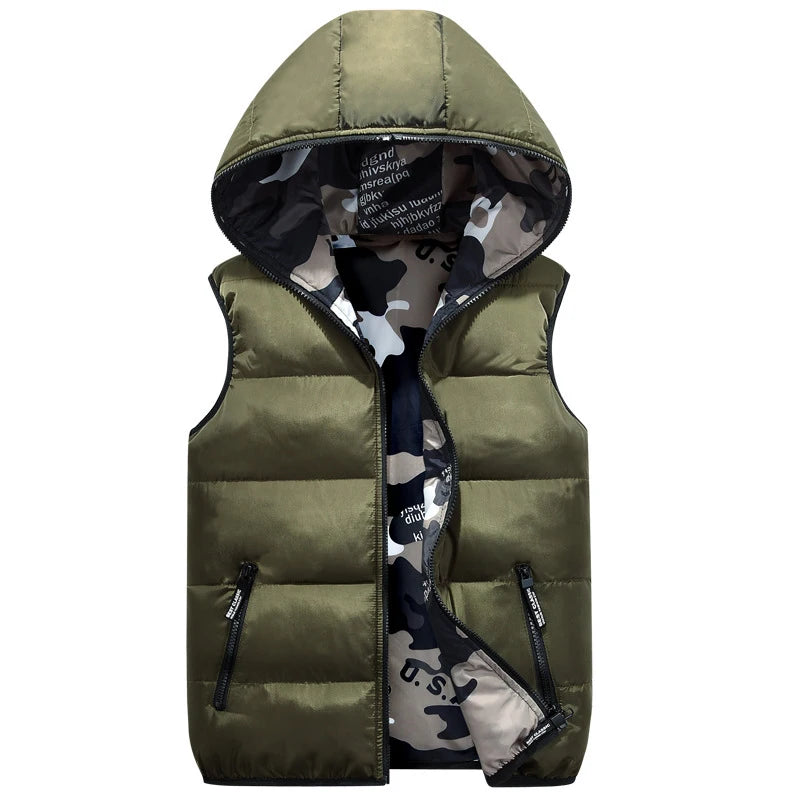 DIMUSI Winter Men's Vests Sleeveless Jackets Male Double-Wear Cotton Padded Vest Coats Men Thick Warm Waistcoats Hooded Clothing