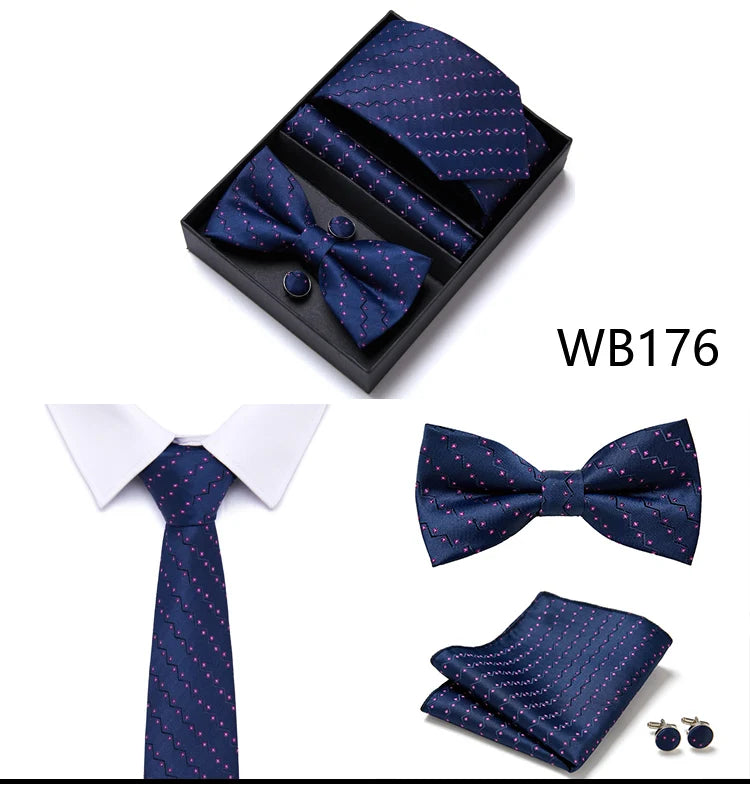 Tie For Men Formal Dress Tuxedo NeckTie Handkerchief Bow Tie Set PlaisyParty Groom Wedding Butterfly Bowtie In Box