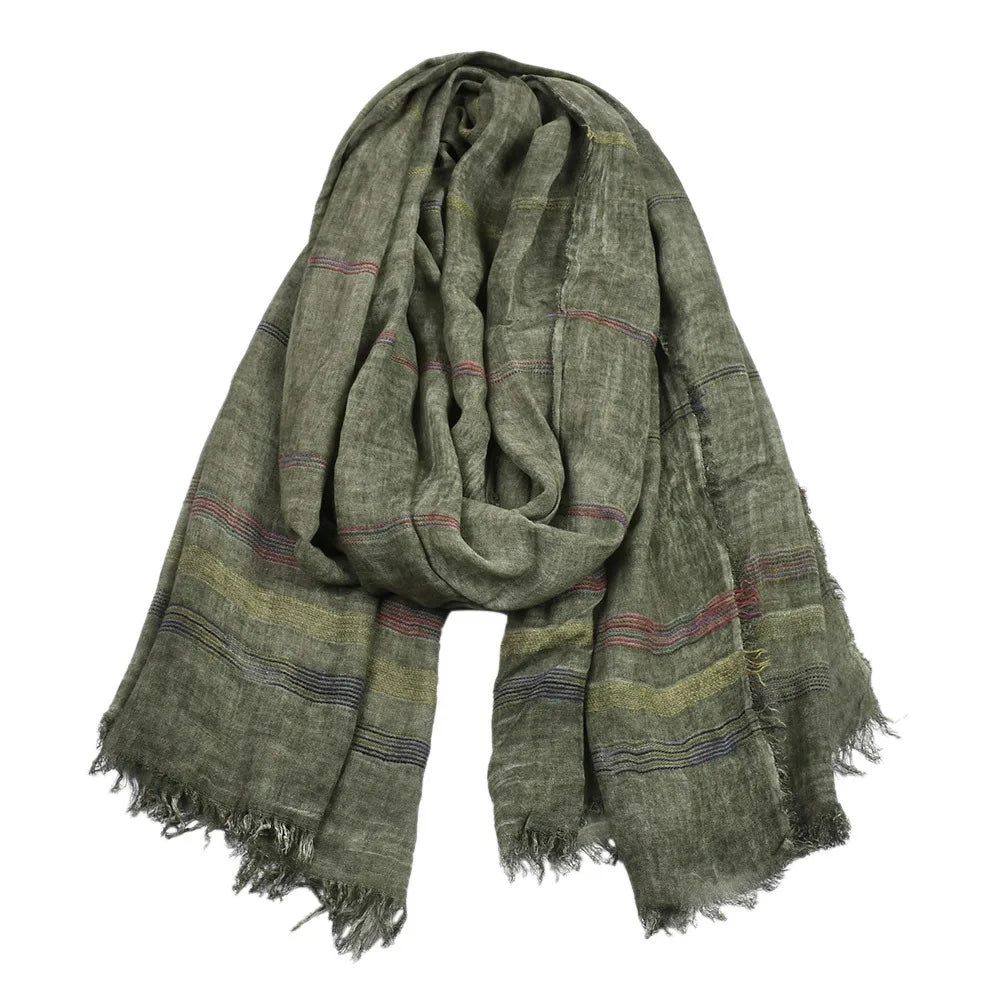 European and American Cotton Linen Winter Men Scarf Fashion Striped Men's Scarves Tassel Long Shawl Bufanda Male Accessories