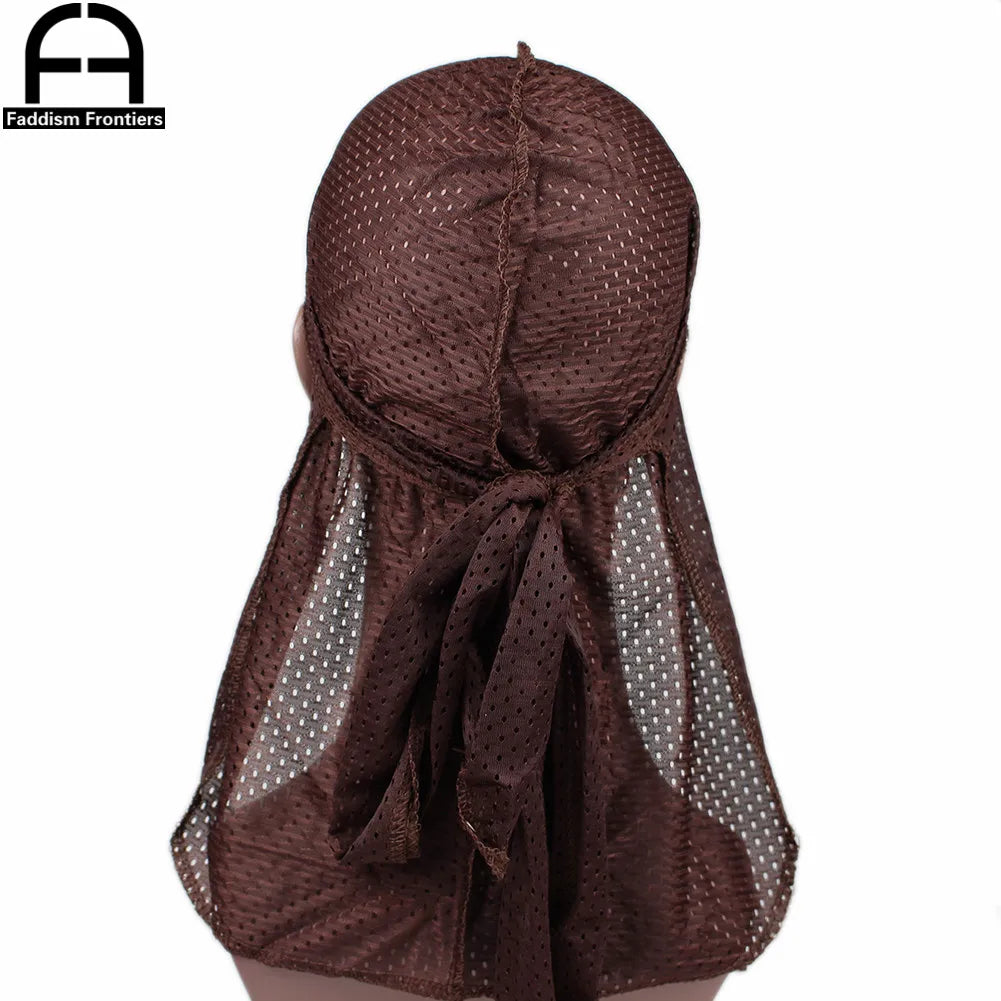 Summer Men Mesh Durag Breathable Long Tail Durags Bandanas for Men Wave Do DuRag Rags