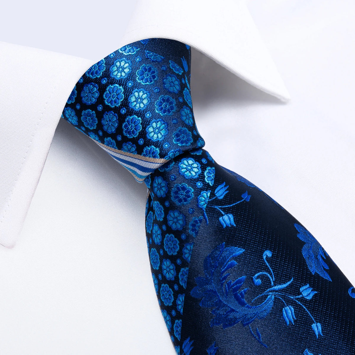 Men's Tie Handkerchief Cuffink Necktie Set Jacquard Woven Silk Blue Wedding Formal Business Party Necktie Ring Set DiBanGu