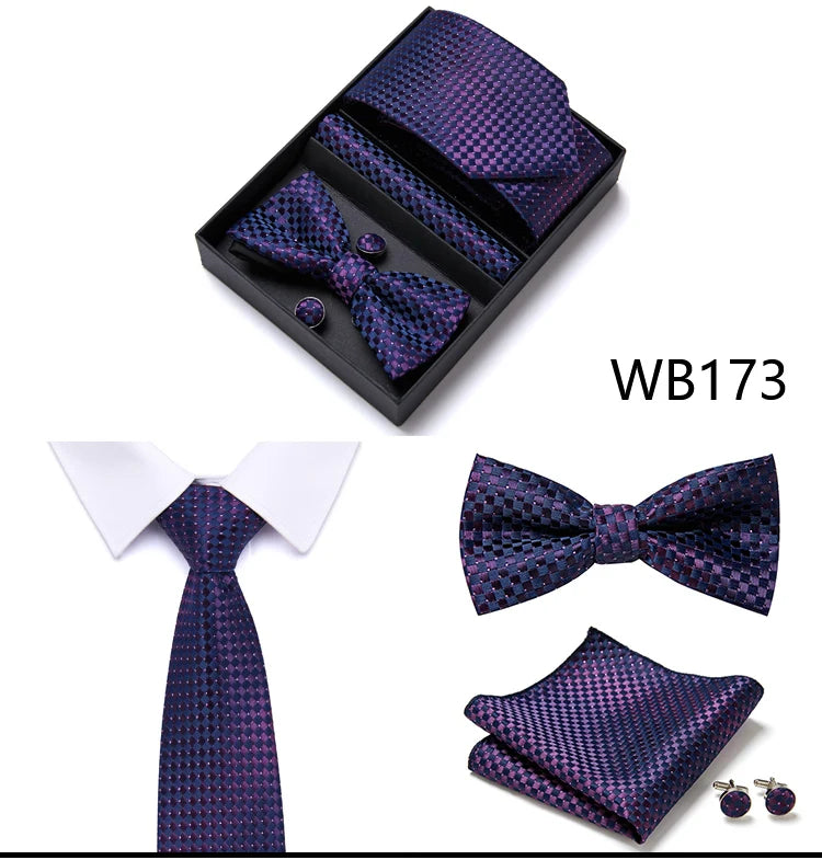 Tie For Men Formal Dress Tuxedo NeckTie Handkerchief Bow Tie Set PlaisyParty Groom Wedding Butterfly Bowtie In Box
