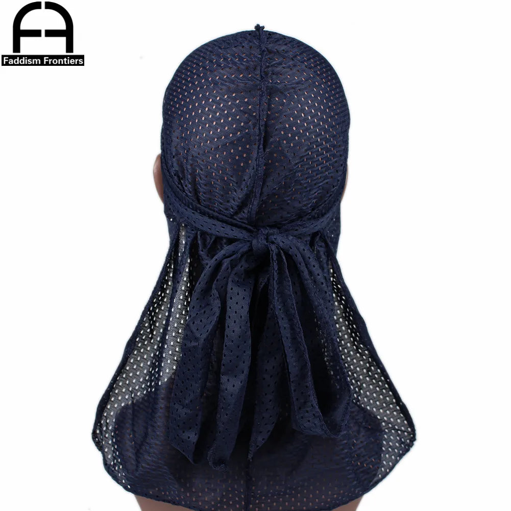 Summer Men Mesh Durag Breathable Long Tail Durags Bandanas for Men Wave Do DuRag Rags
