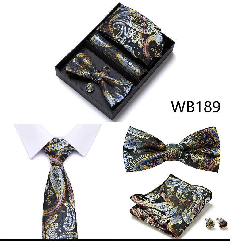Tie For Men Formal Dress Tuxedo NeckTie Handkerchief Bow Tie Set PlaisyParty Groom Wedding Butterfly Bowtie In Box