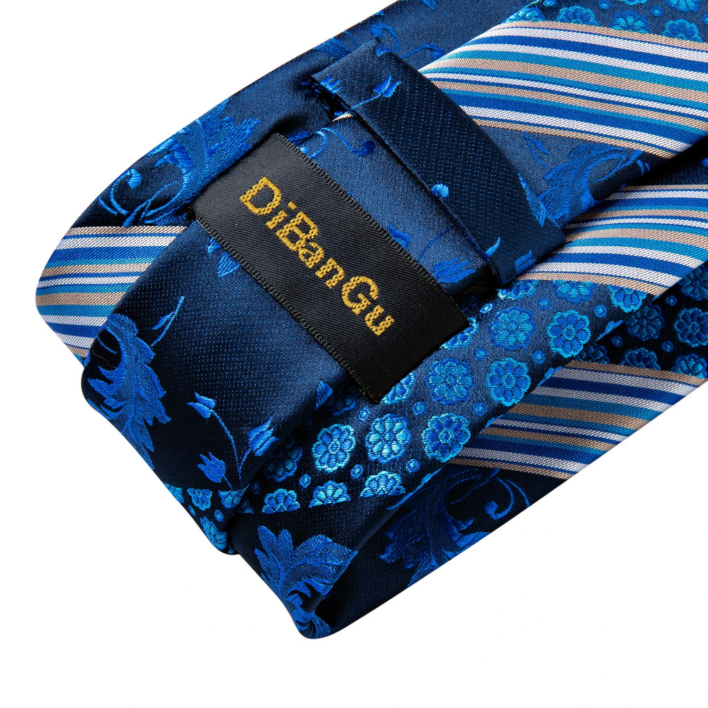 Men's Tie Handkerchief Cuffink Necktie Set Jacquard Woven Silk Blue Wedding Formal Business Party Necktie Ring Set DiBanGu