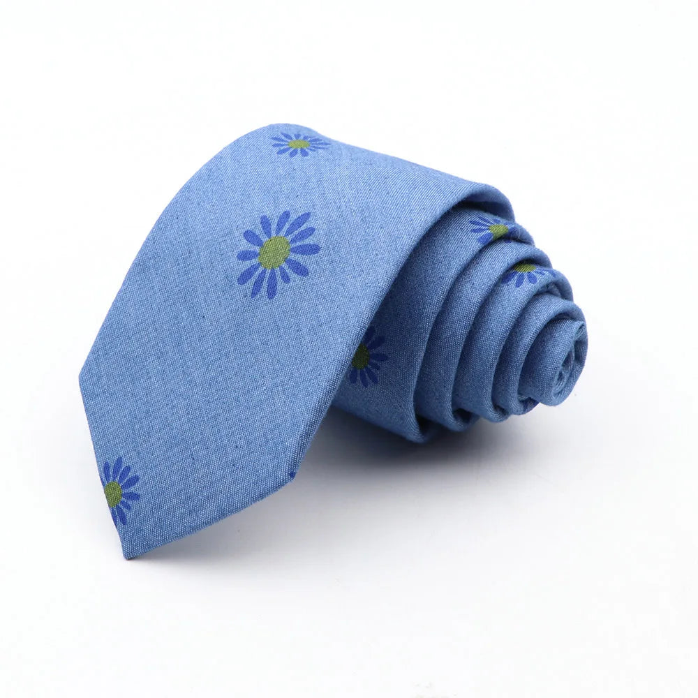 New Ties For Men Skinny Denim Blue Floral Leaf Print Neck Tie For Wedding Business Casual Neckties Suits Slim Neck Ties Gravatas