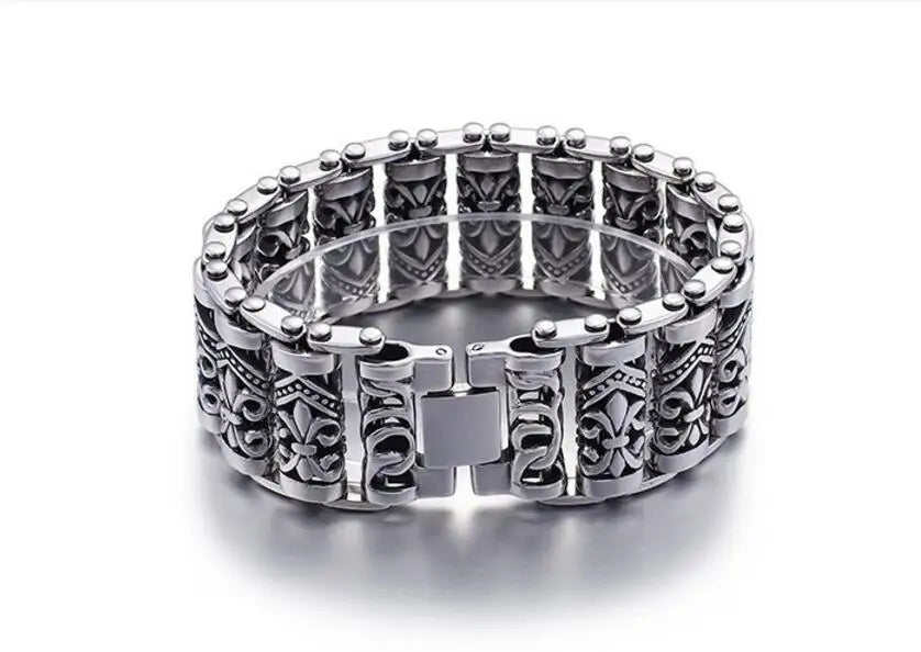 Bracelets For Men's Boy's Fashion Chain Jewelry, 316L Stainless Steel Rock Punk Motorbiker cross flower Bracelet and Bangle