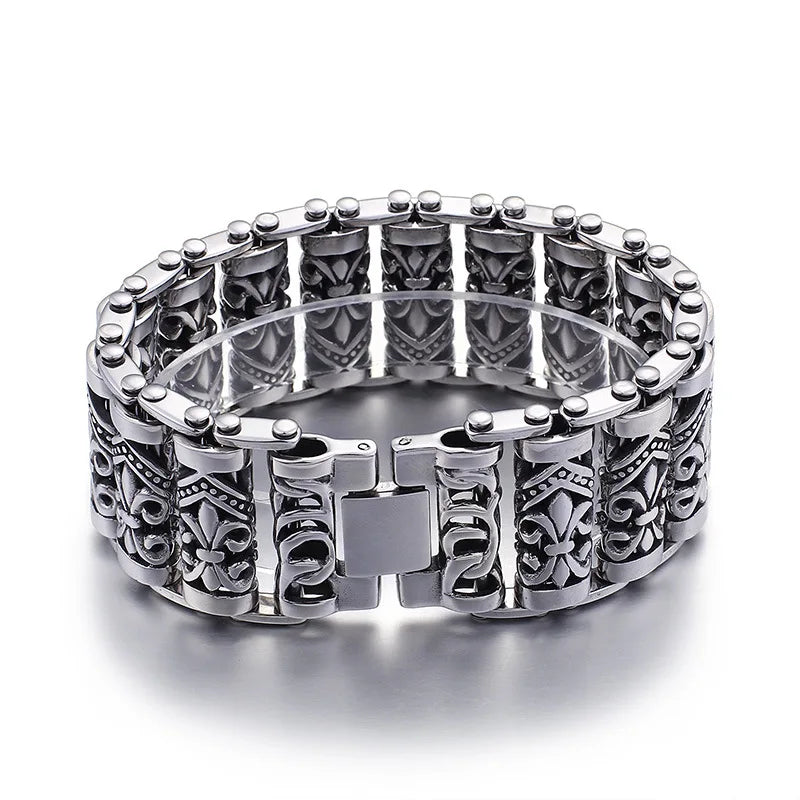 Bracelets For Men's Boy's Fashion Chain Jewelry, 316L Stainless Steel Rock Punk Motorbiker cross flower Bracelet and Bangle
