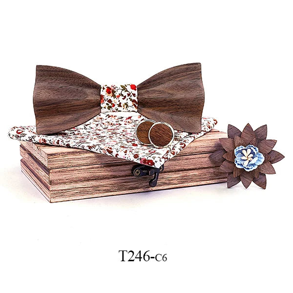 3d Wooden Bow Ties for Men men's tie Wood Bowtie Handmade Butterfly Black Walnut Wood Bow Tie Gravata gift Cufflink handkerchief