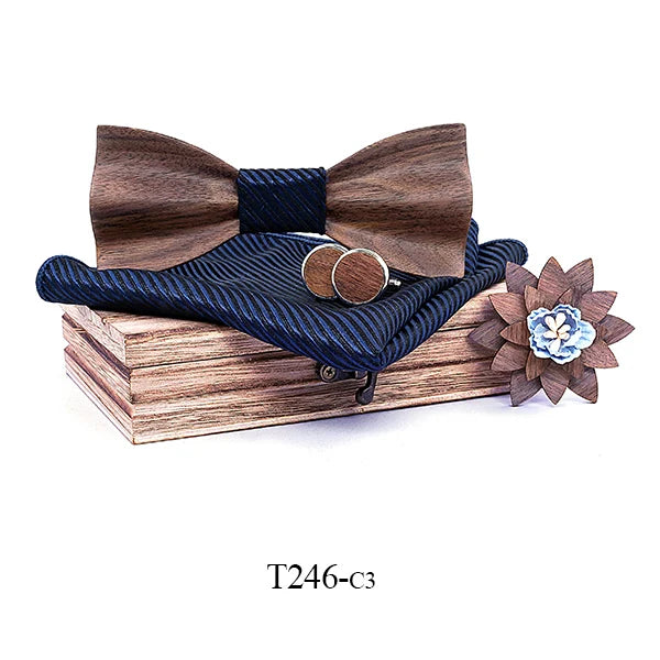 3d Wooden Bow Ties for Men men's tie Wood Bowtie Handmade Butterfly Black Walnut Wood Bow Tie Gravata gift Cufflink handkerchief