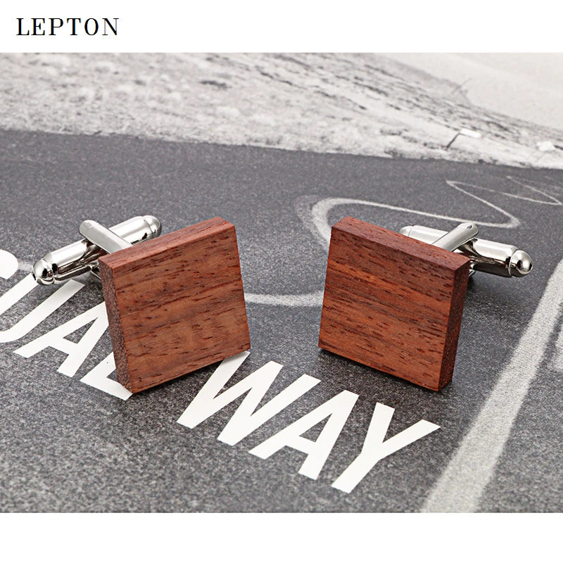 Low-key Luxury Wood Cufflinks For Mens Top Quality Lepton Square Rosewood Cuff links Men Wedding Groom Gift Wooden Cufflinks