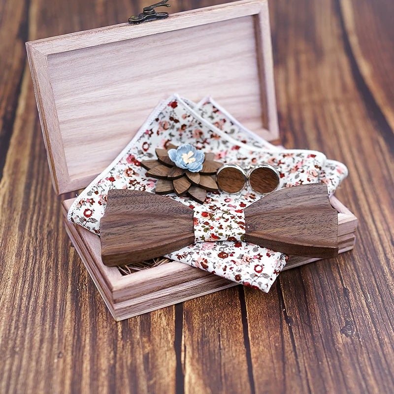 3d Wooden Bow Ties for Men men's tie Wood Bowtie Handmade Butterfly Black Walnut Wood Bow Tie Gravata gift Cufflink handkerchief