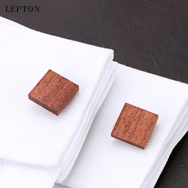 Low-key Luxury Wood Cufflinks For Mens Top Quality Lepton Square Rosewood Cuff links Men Wedding Groom Gift Wooden Cufflinks